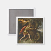 Ritter in goldener Rüstung gegen den Drachen Magnet (Vorderseite/Rückseite)