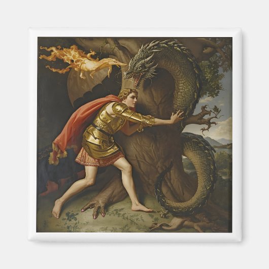 Ritter in goldener Rüstung gegen den Drachen Magnet (Vorne)