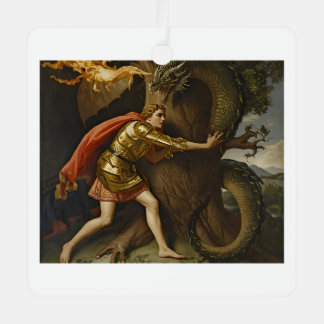 Ritter in goldener Rüstung gegen den Drachen Ornament Aus Metall