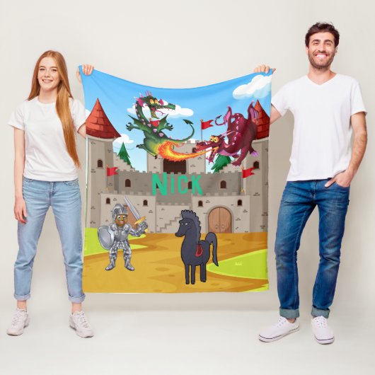 Ritter in leuchtender Rüstung und Albernen Drachen Fleecedecke (Beispiel)