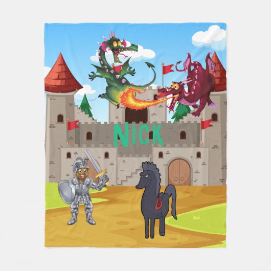 Ritter in leuchtender Rüstung und Albernen Drachen Fleecedecke (Vorderseite)