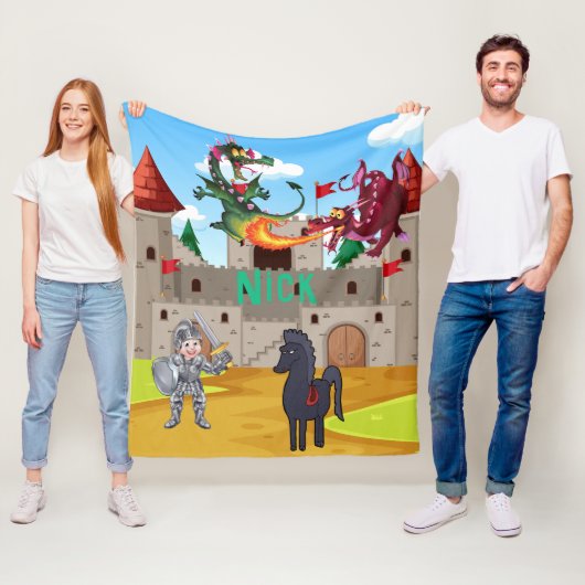 Ritter in leuchtender Rüstung und Albernen Drachen Fleecedecke (Beispiel)