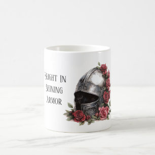 Ritter in schimmernder Rüstung Helm rote Rosen Kaffeetasse