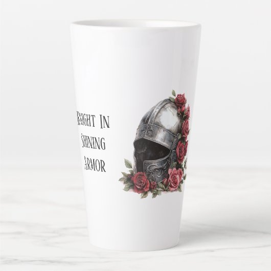 Ritter in schimmernder Rüstung Helm rote Rosen Milchtasse (Vorderseite)