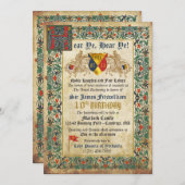 Ritter jouten mittelalterliches Manuskript Geburts Einladung (Vorne/Hinten)