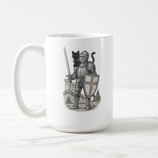 Ritter mit schwarzer Katze Mittelalterlich Kaffeetasse (Links)