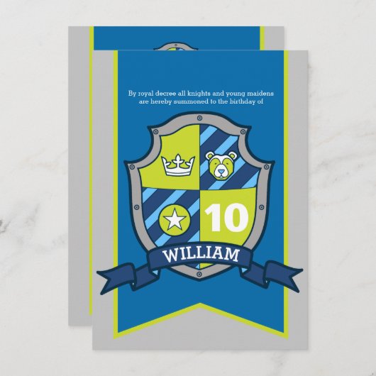Ritter Mittelalterliche Schildkinder 10. Geburtsta Einladung (Vorne/Hinten)