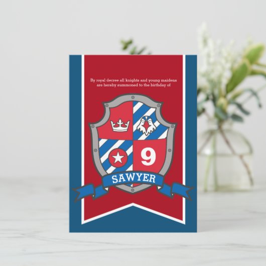 Ritter mittelalterlicher Kindergeburtstag Party ro Einladung (Stehend Vorderseite)