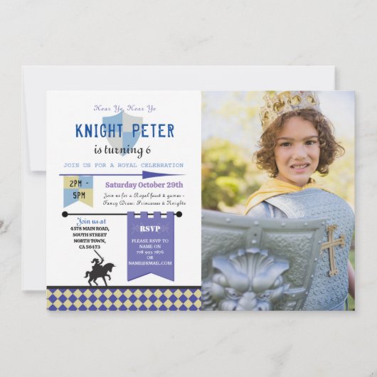 Ritter Prinzessin Ritter Birthday Party Foto Einladung (Vorderseite)