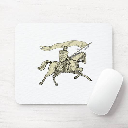 Ritter-Reitpferdeschild-Lanzen-Flaggen-Zeichnen Mousepad (Mit Mouse)