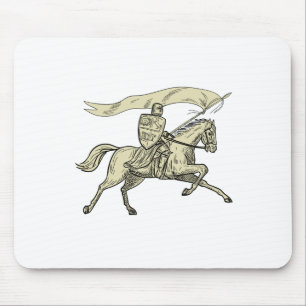 Ritter-Reitpferdeschild-Lanzen-Flaggen-Zeichnen Mousepad