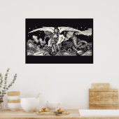 Ritter und Drache im Mittelalter Poster (Küche)