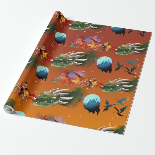 Ritter und Drachen Geschenkpapier (Ungerollt)