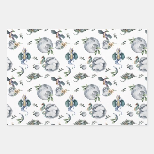 Ritter und Drachen | Königlicher Mittelalter Gebur Geschenkpapier Set (Vorderseite)