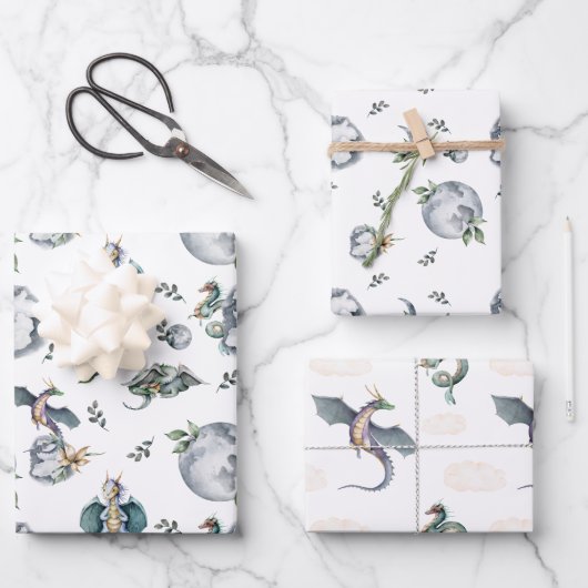 Ritter und Drachen | Königlicher Mittelalter Gebur Geschenkpapier Set (Vorderseite)