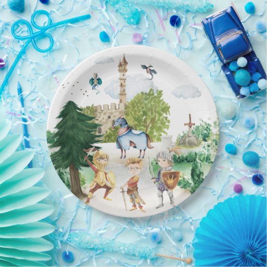 Ritter und Drachen | Königlicher Mittelalter Gebur Pappteller (Party)