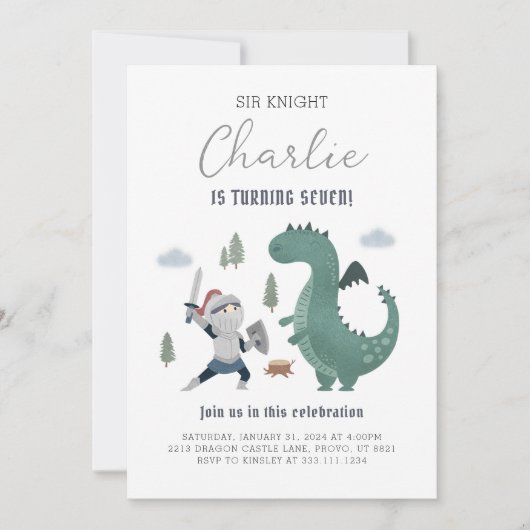 Ritter und Drachen Königliches Mittelalter Einladu Einladung (Vorderseite)