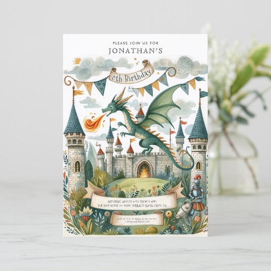 Ritter und Dragon Royal Medieval Junge Geburtstag Einladung
