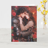 Ritter und Maiden in romantischer Embrace Karte (Gelbe Blume)