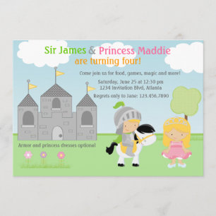 Ritter-und Prinzessin-Twins Joint Party Einladung