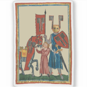 Ritter und Squire, mittelalterliche Kunst des 14. Aufkleber