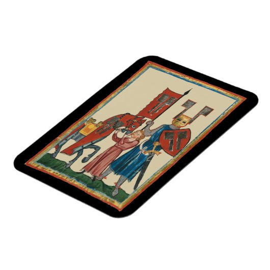Ritter und Squire, mittelalterliche Kunst des 14.  Magnet (Linke Seite)