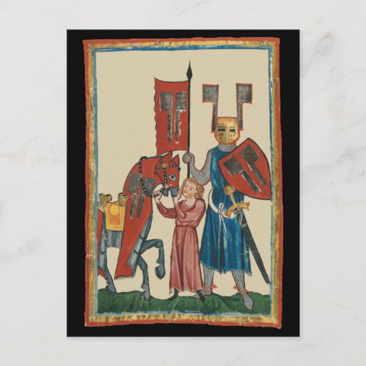 Ritter und Squire, mittelalterliche Kunst des 14.  Postkarte (Vorderseite)