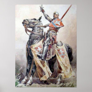 Ritter zu Pferde in Siegerpose Poster