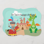 Ritterburg und Dragon zum Geburtstag einladen Einladung (Vorne/Hinten)