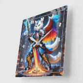 Ritterkatze in Rüstung mit Schwert in Fantasie-Ein Quadratische Wanduhr (Winkel)