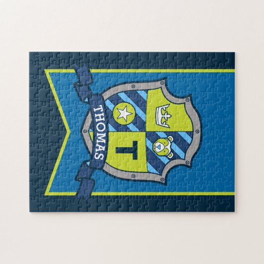 Ritterprinz Wappen personalisiert Bärenblau grün Puzzle (Horizontal)