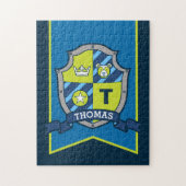 Ritterprinz Wappen personalisiert Bärenblau grün Puzzle (Vertikal)