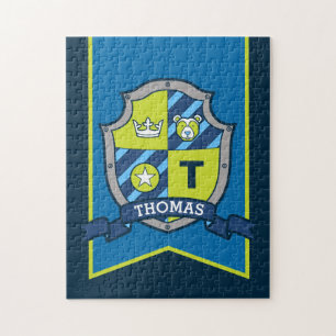 Ritterprinz Wappen personalisiert Bärenblau grün Puzzle