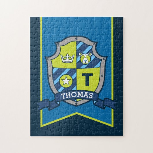 Ritterprinz Wappen personalisiert Bärenblau grün Puzzle (Vertikal)