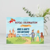 Ritterprinzessin Geburtstag Geschwister Einladung (Stehend Vorderseite)