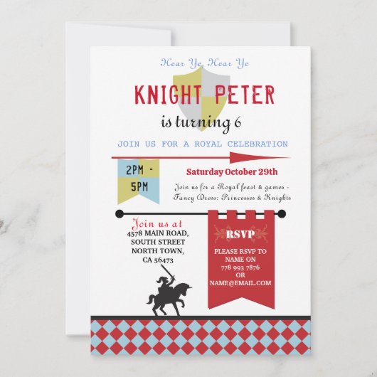 Ritterprinzessin Mittelalter Geburtstagsparty einl Einladung (Vorderseite)
