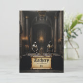 *~* Ritterrüstung AP88 Burg Mittelalter Geburtstag Einladung (Stehend Vorderseite)