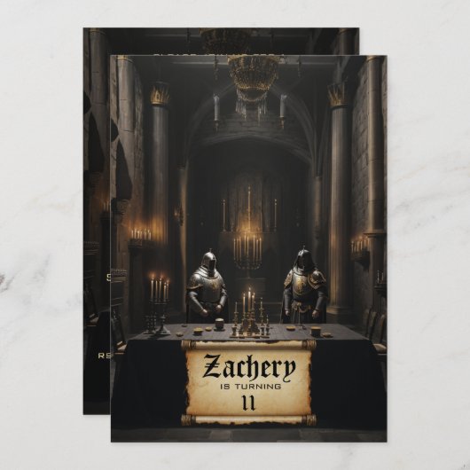 *~* Ritterrüstung AP88 Burg Mittelalter Geburtstag Einladung (Vorne/Hinten)