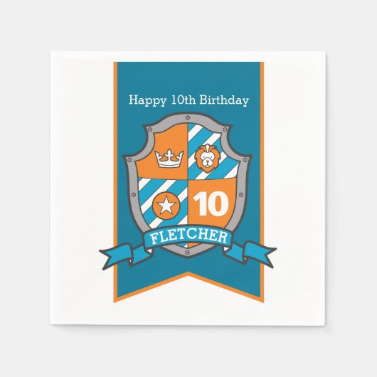 Ritterschild 10. Geburtstag mittelalterliche Party Serviette (Vorderseite)