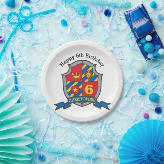 Ritterschild 6. Geburtstagsfeier Pappteller (Party)