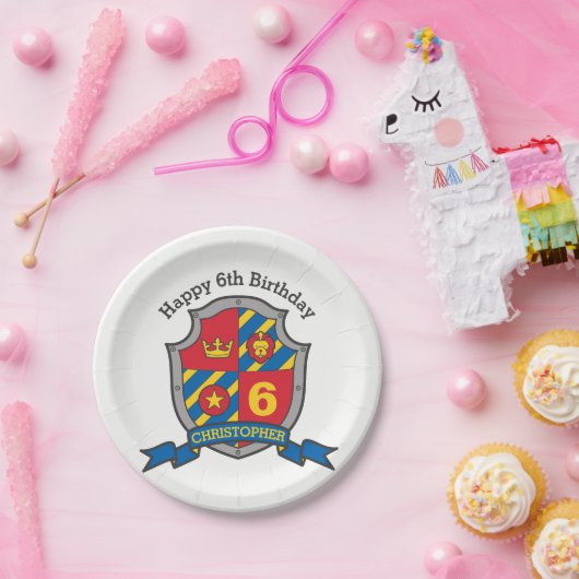 Ritterschild 6. Geburtstagsfeier Pappteller (Party)