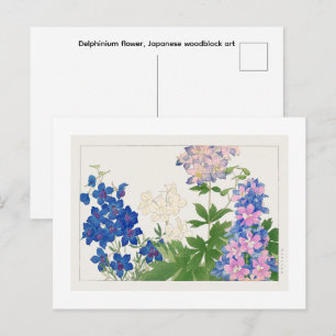 Rittersporn-Blume, japanische Holzschnittkunst Postkarte