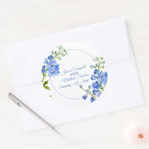 Rittersporn Blumen blau Wasserfarben Kunst Hochzei Runder Aufkleber