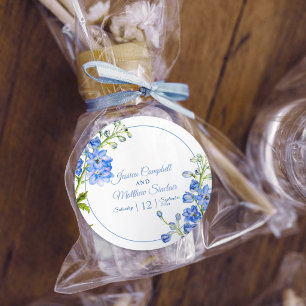 Rittersporn Blumen blaue Aquarellkunst Hochzeit Runder Aufkleber