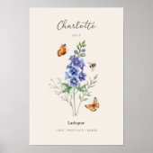 Rittersporn-Geburtsmonats-Blumenposter Poster (Vorne)