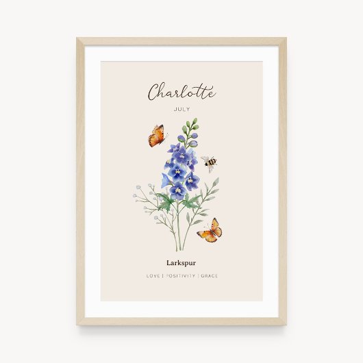 Rittersporn-Geburtsmonats-Blumenposter Poster