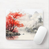 River Bank Tree Asian Ink Painting Mousepad (Mit Mouse)