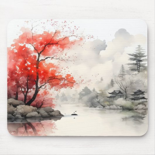 River Bank Tree Asian Ink Painting Mousepad (Vorne)