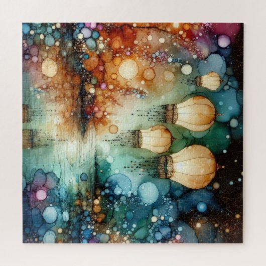River Lanterns Alcohol Ink Puzzle (Horizontal)