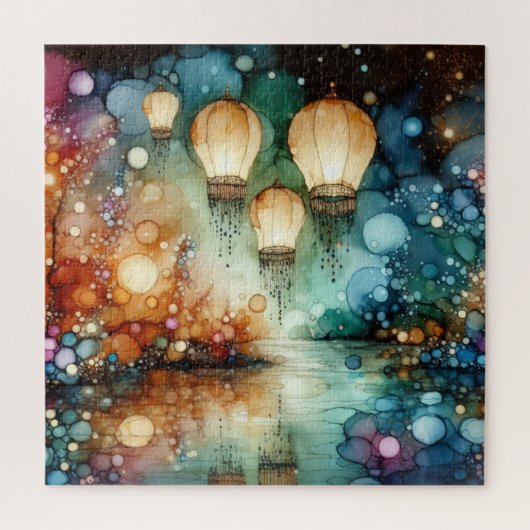 River Lanterns Alcohol Ink Puzzle (Vertikal)